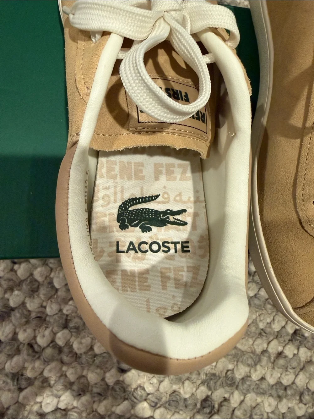 Lacoste Men's Beige Suede Low-Top Sneakers with White Laces